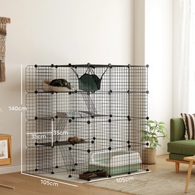 Gaiola Grande para Gatos de Interior com 4 Níveis  5 Portas 3 Plataformas de Salto 3 Rampas e Rede 105x105x140 cm Preto