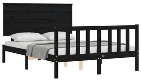 Estrutura de cama com cabeceira 140x200 cm madeira maciça preto