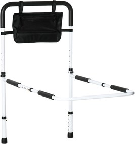 HOMCOM Barra de Apoio para Cama com Pés Proteção Ajustável 5 Alturas Bolso de Armazenamento 52x85-95x71-102 cm Branco Preto | Aosom Portugal