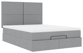 Estrutura cama otomana colchão 140x200cm tecido cinzento claro