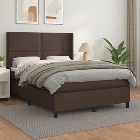 vidaXL Cama com molas/colchão 140x200 cm couro artificial castanho