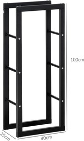 Prateleira para lenha de lareira 40 L x 25 l x 100 A cm, para uso interior e exterior, carga máxima de 100 kg, metal preto