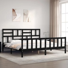 vidaXL Estrutura cama Super King Size c/cabeceira madeira maciça preto
