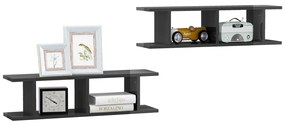 Estantes de parede 2 pcs 78x18x20 cm madeira cinza brilhante