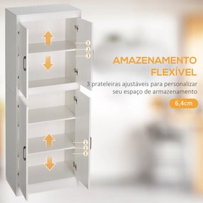 Armário de Cozinha Móvel Auxiliar de Cozinha com 4 Portas e 5 Prateleiras para Cozinha Sala de Jantar Estilo Moderno Anti-Tombo 60x36x168cm Branco