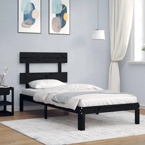 Estrutura de cama com cabeceira 90x200 cm madeira maciça preto