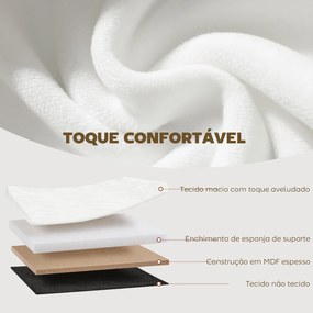 Puff de Arrumação 72 L 76x38x35 cm Estofado em Veludo Baú de Arrumação Suporta 120 kg Creme