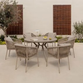 Conjunto De Mesa Redonda Valerie, Ø125 Cm, E 6 Cadeiras De Jardim De Alumínio Arhiza Classic Com Braços Castanho Moka - Sklum