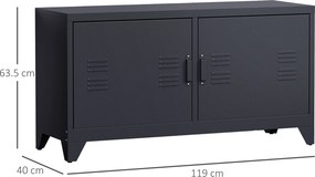 Móvel de televisão em Metal 119 (L) x 40 (P) x 63,5 (A) cm , design industrial, 2 armários com 2 prateleiras ajustáveis, passadores de cabos e estrutu