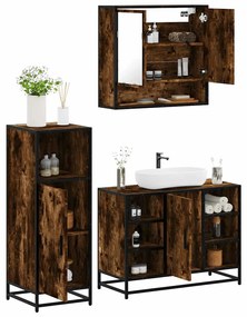 vidaXL 3 pcs conjunto de móveis WC madeira processada carvalho fumado