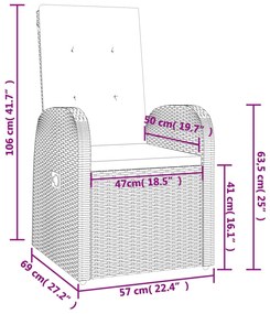 5 pcs conjunto de jantar p/ jardim c/ almofadões vime PE cinza