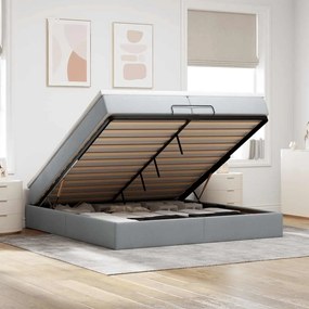 vidaXL Estrutura de cama otomana com colchões tecido cinzento claro