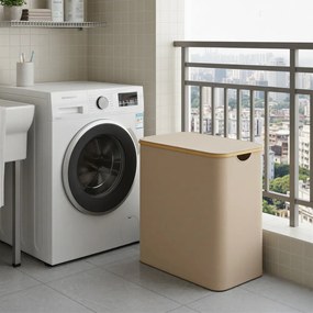 Cesto da roupa suja de 150 L com tampa e 3 compartimentos, 60 x 38,5 x 70,5 cm, castanho-camelo