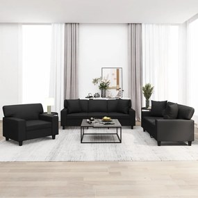 vidaXL 3 pcs conj. de sofás c/ almofadas/almofadões couro artif. preto
