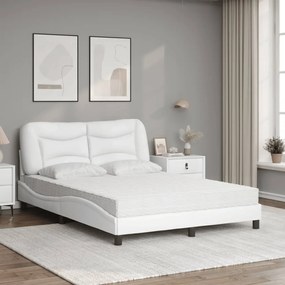 Cama com colchão 140x190 cm couro artificial branco