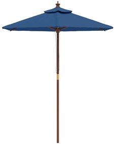Guarda-sol de jardim com poste de madeira 196x231 cm azul-ciano