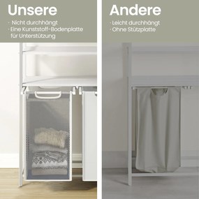 Cesto para roupa suja com 2 compartimentos com 2 prateleiras, saco removível e extraível 73 x 33 x 92 cm Branco