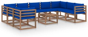 10 pcs conjunto lounge para jardim com almofadões azuis