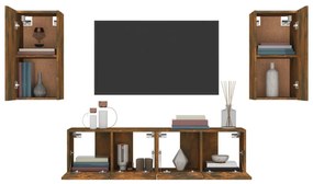 Conjunto móveis de TV 4 pcs madeira processada carvalho fumado