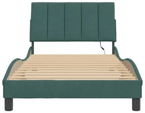 Estrutura de cama c/ luzes LED 100x200 cm veludo verde-escuro