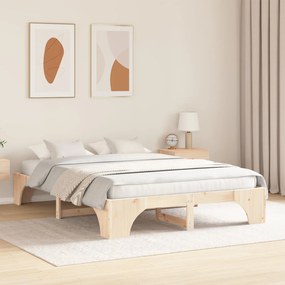 Estrutura de Cama Natural Madeira de Pinho Sólido 140 x 200 cm