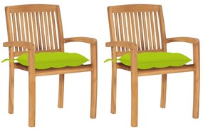 vidaXL Cadeiras jardim c/ almofadões verde brilhante 2 pcs teca maciça