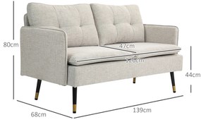 Sofá de 2 Lugares Moderno Estofado em Poliéster com 4 Almofadas Apoio para os Braços e Pés de Aço 139x68x80 cm Creme