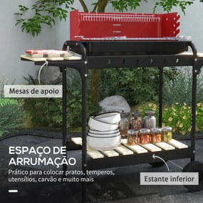 Outsunny Barbecue a Carvão com Rodas Barbecue Portátil com Grelha Ajus