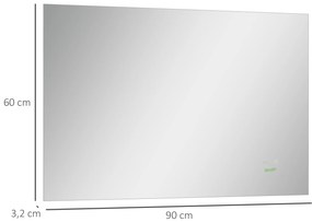 Espelho de Casa de Banho com Luz LED Espelho de Parede Anti-Embaciamento 90x60cm com Interruptor Tátil 3 Luzes Ajustáveis Função de Memória e Estrutur