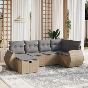 6 pcs conj. sofás jardim c/ almofadões vime PE bege misturado