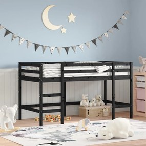 vidaXL Cama alta p/ criança c/ escada 90x190 cm pinho maciço preto