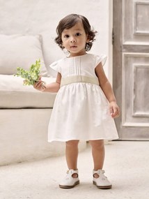 Vestido de cerimónia com cinto a atar atrás, para bebé branco