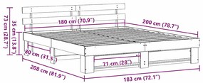 Estrutura da Cama Castanho 180 x 200 cm Madeira de pinho maciça