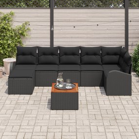 Conjunto de Sofá para Jardim vidaXL 8 Peças com Almofadas Pretas Polyr