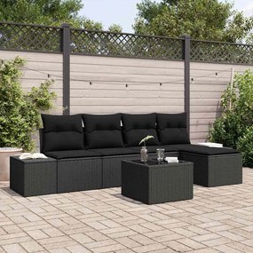 vidaXL Conjunto de Sofá de Jardim com almofada 5 pcs Preto vime PE