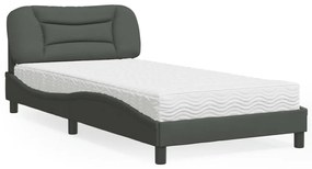vidaXL Cama com colchão 100x200 cm tecido cinzento-escuro