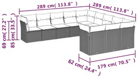 11 pcs conjunto sofás de jardim c/ almofadões vime PE cinzento