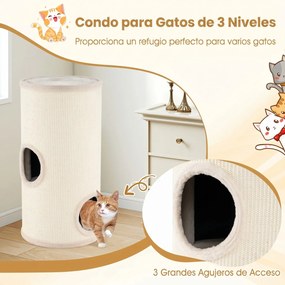 Torre Arranhadora para Gatos, 36 x 36 x 70 cm, Três Níveis, Bege