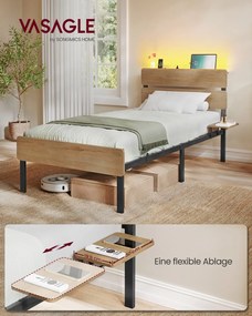 Estrutura de cama 90 x 200 cm (COLCHÃO NÃO INCLUIDO) com iluminação e estação de carregamento Castanho natural