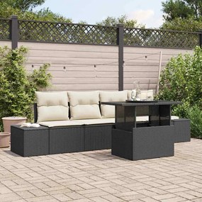 vidaXL Conjunto de Sofá de Jardim de 5 Peças com Almofadas Preto Rattan PE