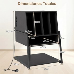 Suporte para gira-discos 54 x 57 x 76,5 cm com base de carregamento padrão europeu; prateleira para discos de vinil com rodas e pés ajustáveis preto