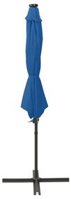 Guarda-sol jardim cantilever poste/luzes LED 300 cm azul-ciano