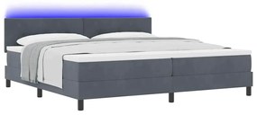 Cama Box Spring vidaXL com Colchão e LED Cinza Escuro 200x200 cm Velud