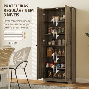 Armário de Cozinha Armário de Arrumação com 2 Portas e Prateleiras Ajustáveis 78x31,5x182 cm Castanho Acinzentado