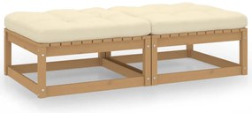Apoio de pés p/ jardim c/ almofadões 2 pcs pinho maciço