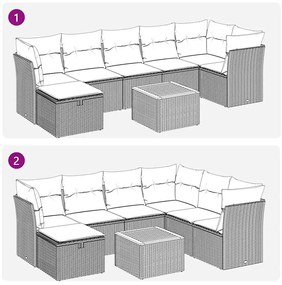 8 pcs conjunto sofás de jardim com almofadões vime PE preto