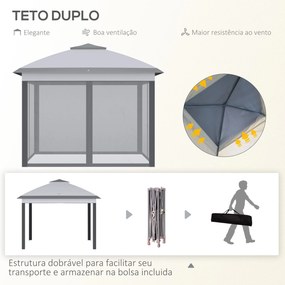 Outsunny Tenda Dobrável Exterior 3,3x3,3 m com Altura Ajustável Tenda