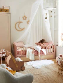 Cama de bebé evolutiva 70x140cm, com grades e gaveta de arrumação, Poesia rosa-nude