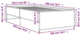 Estrutura cama 100x200 cm derivados madeira/metal cinza sonoma