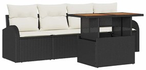 Conjunto de Jantar de Jardim com 5 Peças - Almofadas Rattan Poly Preto